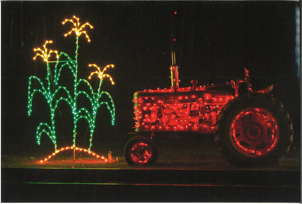 Tractor Christmas Lights Postcard